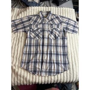 Bit & Bridle Shirt Mens Medium Blue Plaid Pearl Snap Western Cowboy Rodeo